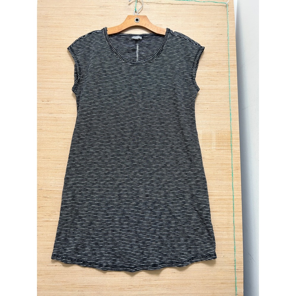 T by Talbots Womens Large Black White Striped Sleeveless Keyhole Shift Dress